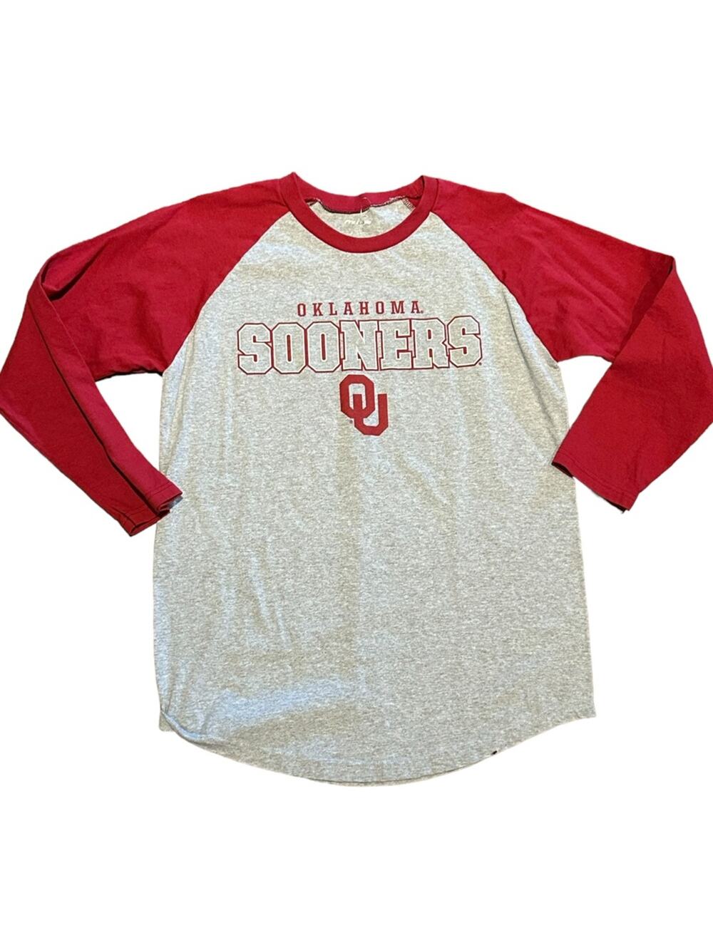 OU University of Oklahoma Pro Edge Youth Large Red and Gray Baseball Style Shirt